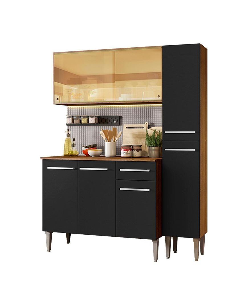 Cozinha Madesa Armário Balcão e Paneleiro Rustic/preto