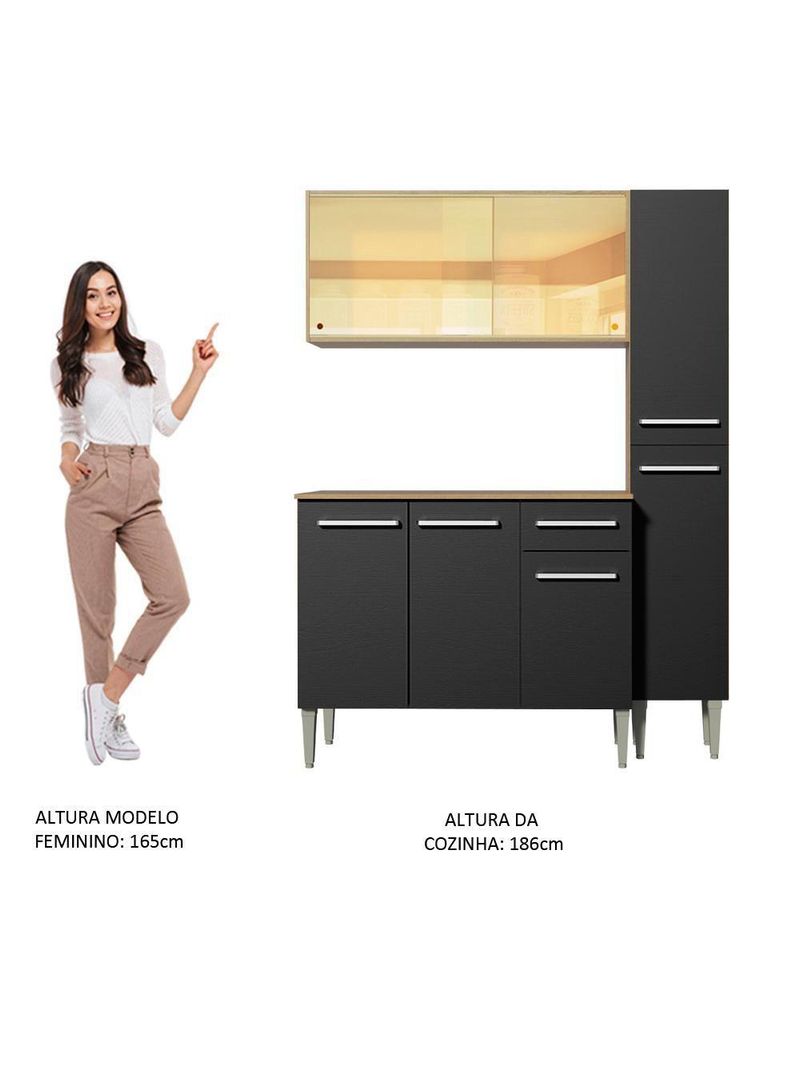 Cozinha Madesa Armário Balcão e Paneleiro Rustic/preto