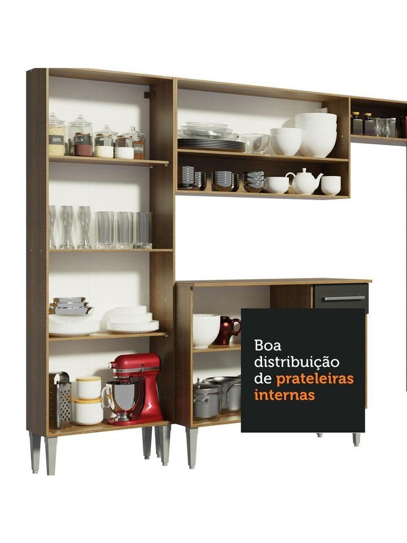 Cozinha Madesa Armário Balcão e Paneleiro Rustic/preto