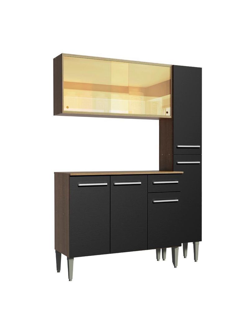 Cozinha Madesa Armário Balcão e Paneleiro Rustic/preto