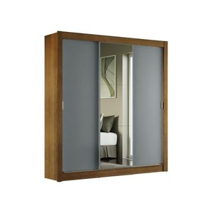 Guarda-roupa Casal Mônaco 3 Portas Com Espelho Rustic/Cinza
