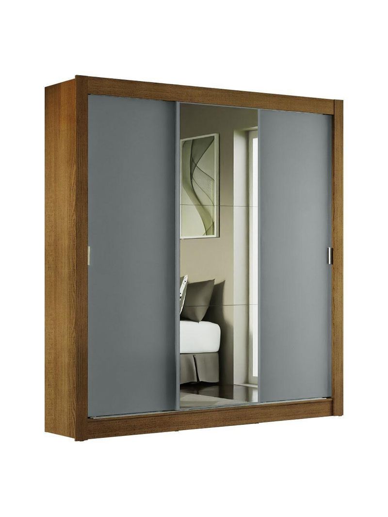 Guarda-roupa Casal Mônaco 3 Portas Com Espelho Rustic/Cinza