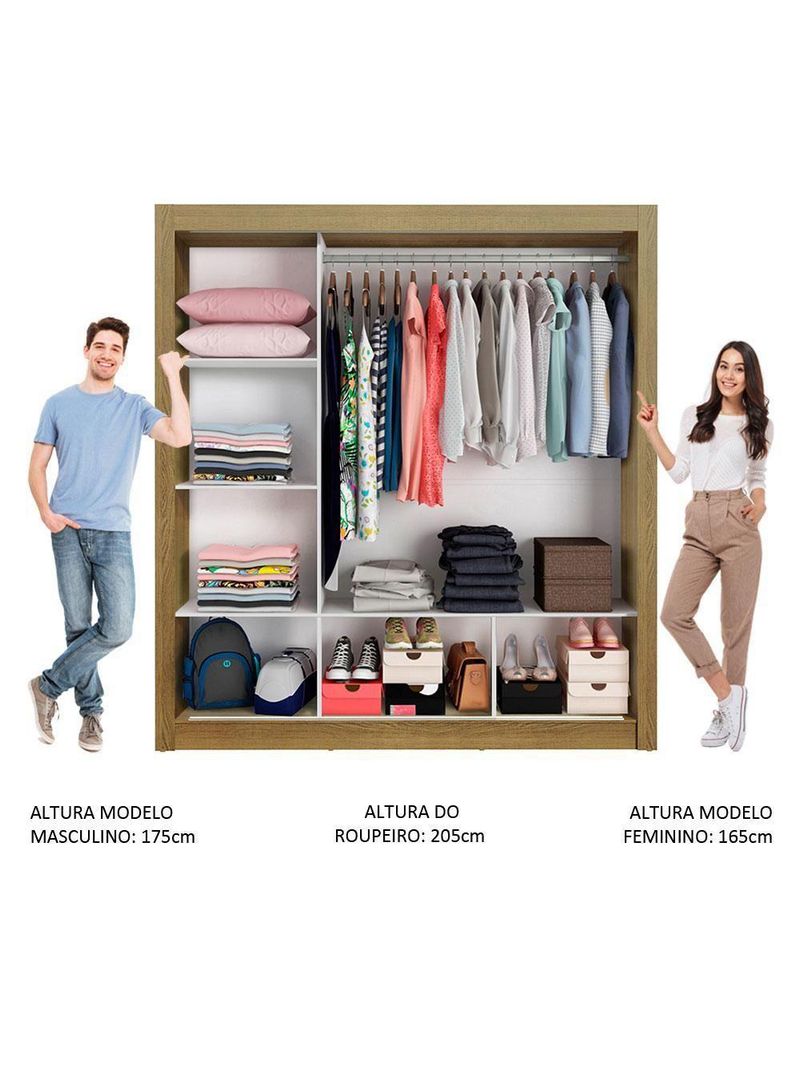 Guarda-roupa Casal Mônaco 3 Portas Com Espelho Rustic/Cinza