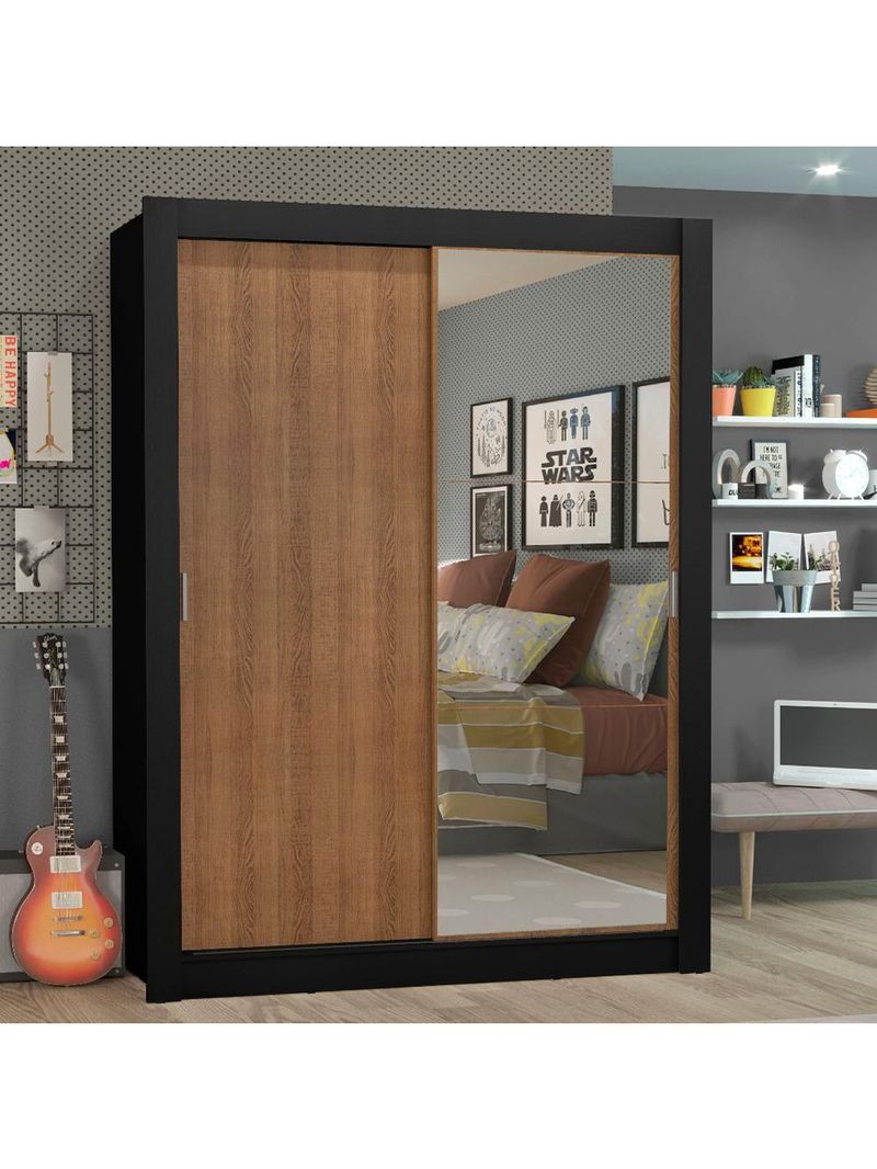 Guarda-roupa Solteiro Denver 2 Portas Correr Espelho Madesa