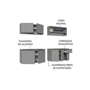 Armário de Cozinha Completa Suspenso 240 cm Nice Madesa 05 – Cinza