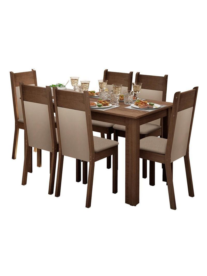 Sala de Jantar Jaíne Mesa de Madeira com 6 Cadeiras Madesa