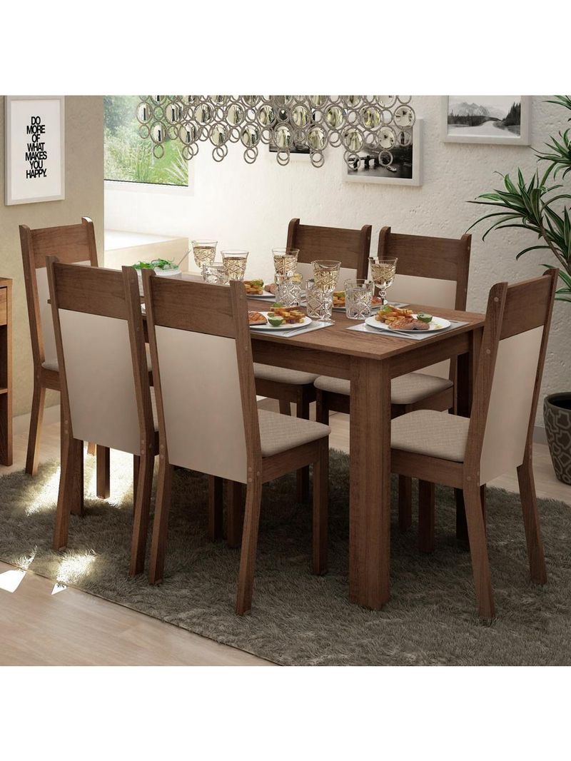 Sala de Jantar Jaíne Mesa de Madeira com 6 Cadeiras Madesa