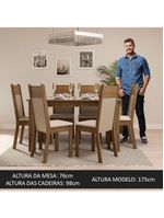 Sala de Jantar Jaíne Mesa de Madeira com 6 Cadeiras Madesa