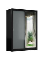 Guarda-roupa Solteiro 2 Portas Com Espelho Preto/Cinza