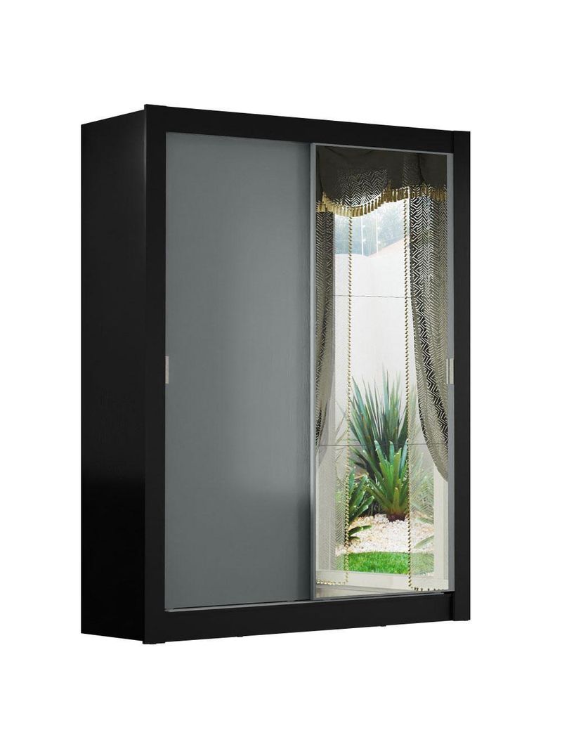 Guarda-roupa Solteiro 2 Portas Com Espelho Preto/Cinza