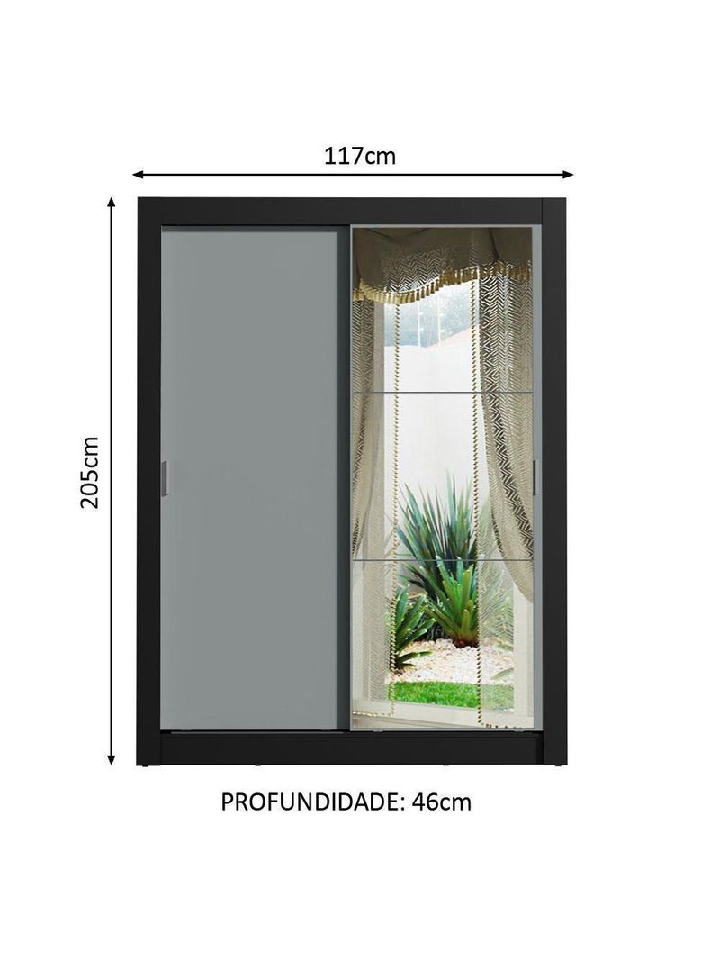 Guarda-roupa Solteiro 2 Portas Com Espelho Preto/Cinza