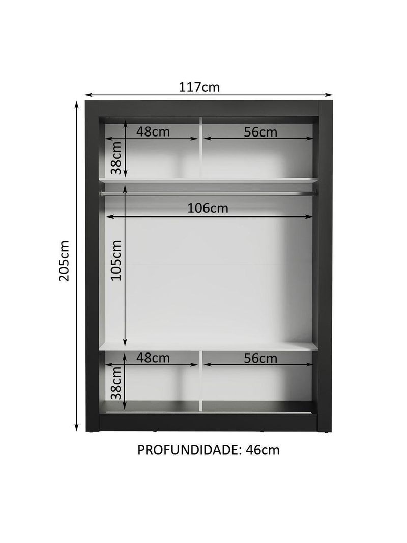 Guarda-roupa Solteiro 2 Portas Com Espelho Preto/Cinza