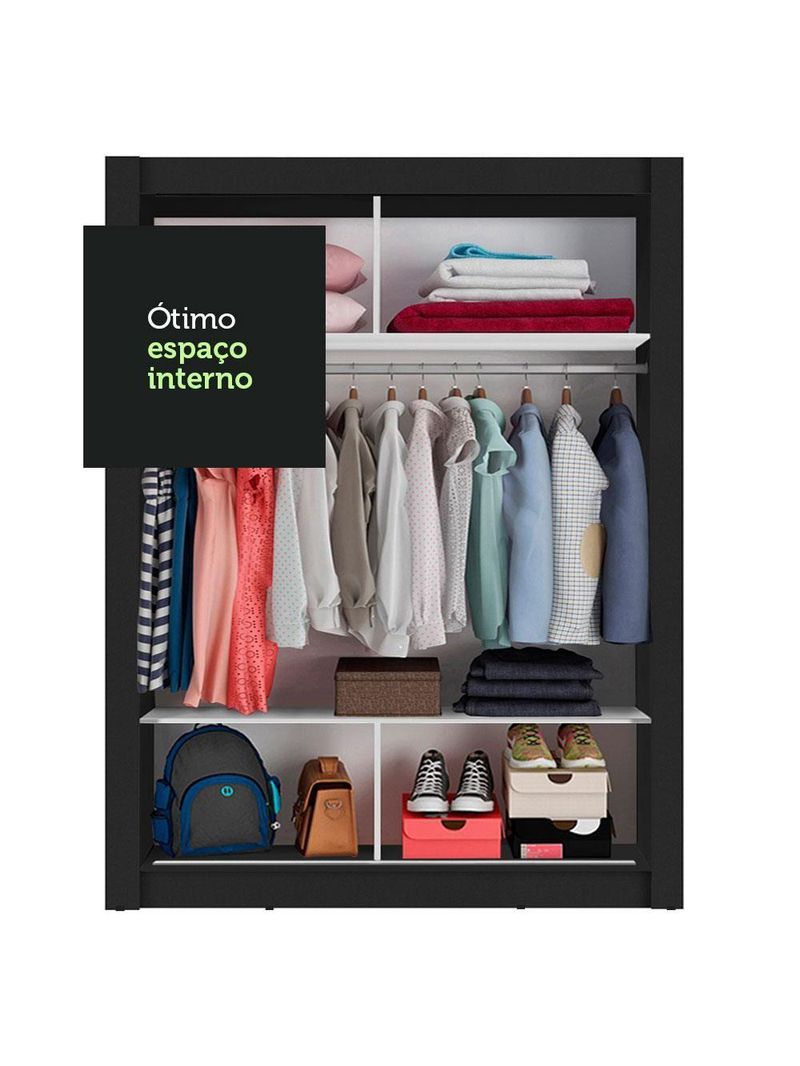 Guarda-roupa Solteiro 2 Portas Com Espelho Preto/Cinza