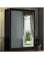 Guarda-roupa Solteiro 2 Portas Com Espelho Preto/Cinza
