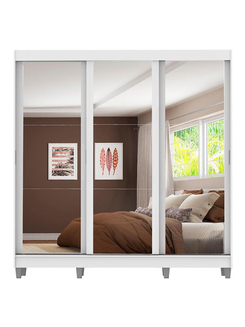 Guarda-Roupa Napoli 3 Portas de Espelho 8 Pés Branco Madesa