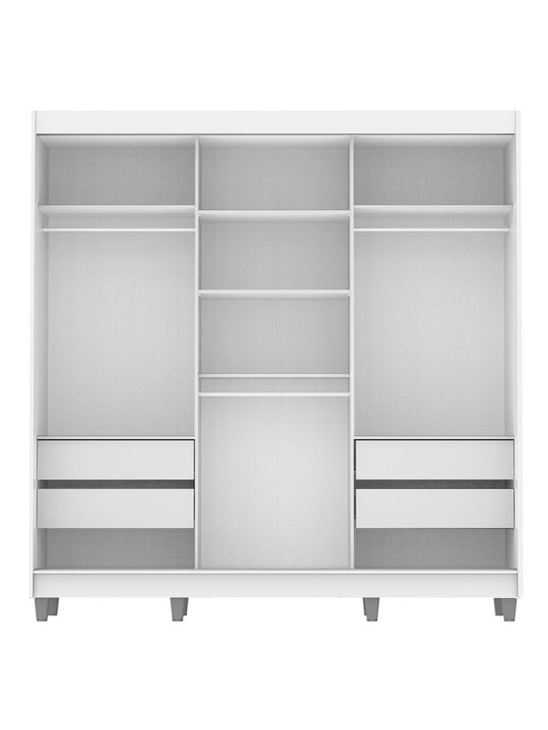 Guarda-Roupa Napoli 3 Portas de Espelho 8 Pés Branco Madesa