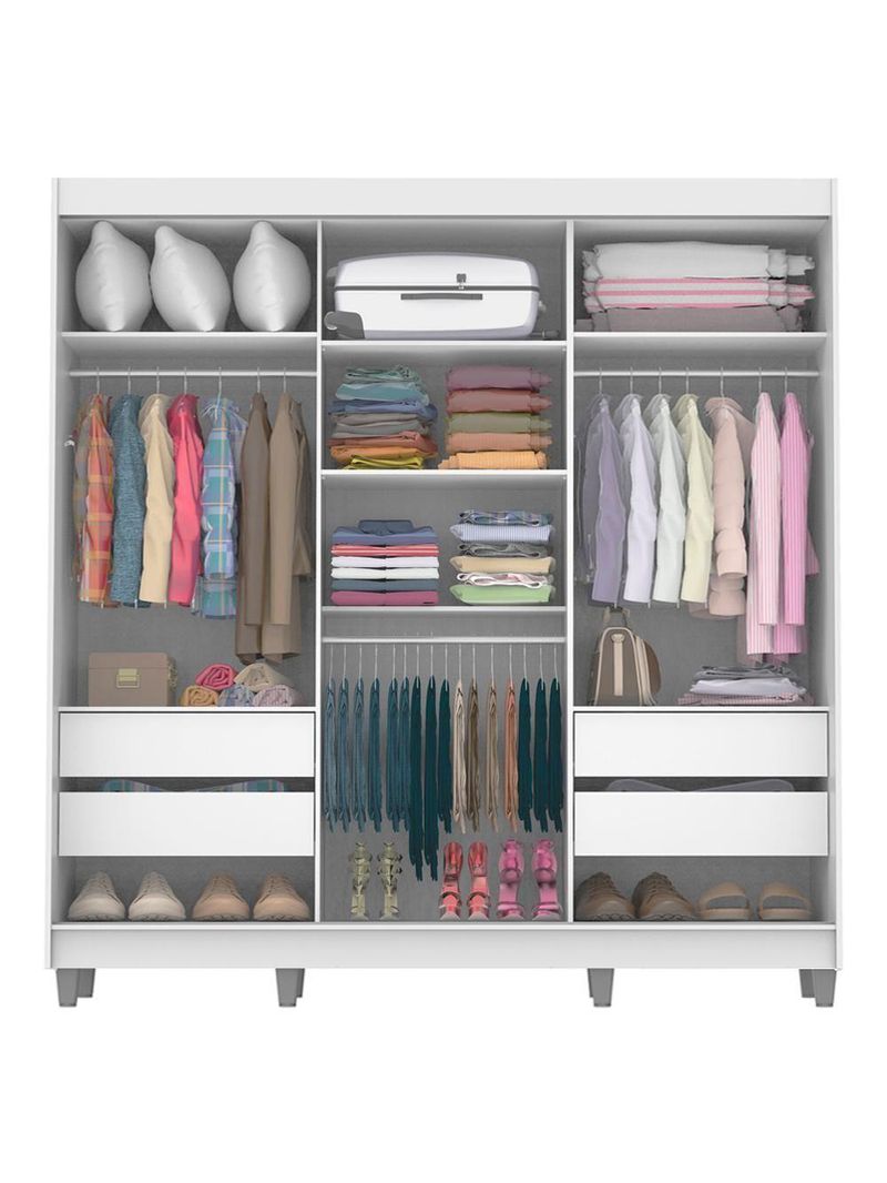 Guarda-Roupa Napoli 3 Portas de Espelho 8 Pés Branco Madesa