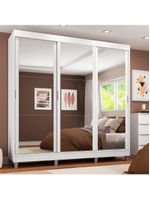 Guarda-Roupa Napoli 3 Portas de Espelho 8 Pés Branco Madesa