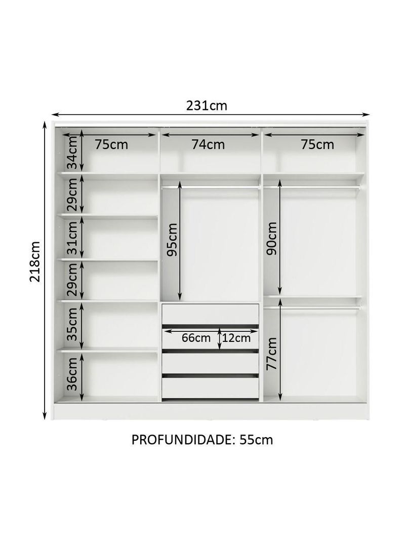 Guarda Roupa Royale Casal 100% MDF 3 Portas Correr Madesa