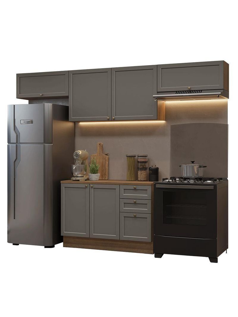 Armário de Cozinha Completa 280cm Vik Madesa 01 – Rustic/Cinza