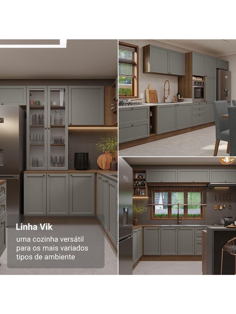 Armário de Cozinha Completa 280cm Vik Madesa 01 – Rustic/Cinza