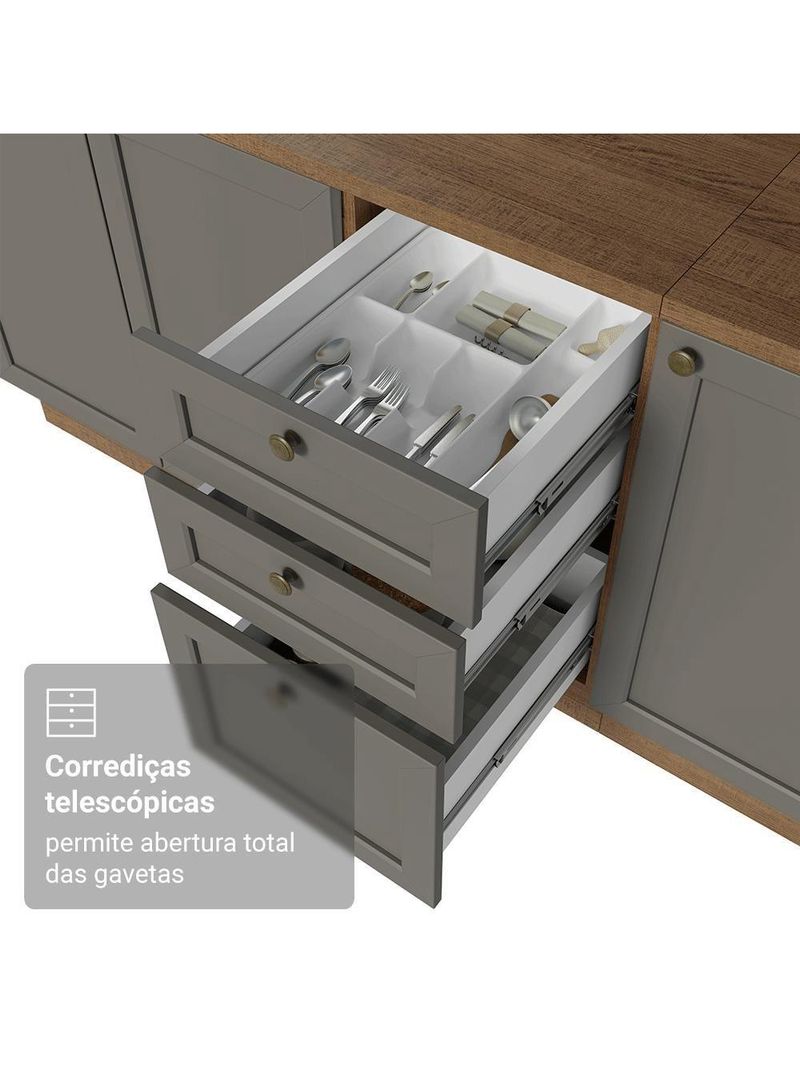 Armário de Cozinha Completa 280cm Vik Madesa 01 – Rustic/Cinza