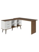 Escrivaninha Em L Mesa Para Computador Gamer 3 Gavetas Branco/rustic Lisboa Madesa