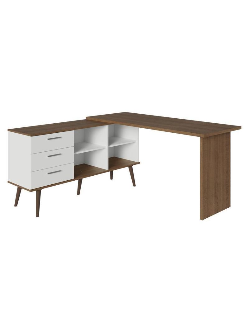 Escrivaninha Em L Mesa Para Computador Gamer 3 Gavetas Branco/rustic Lisboa Madesa