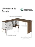 Escrivaninha Em L Mesa Para Computador Gamer 3 Gavetas Branco/rustic Lisboa Madesa