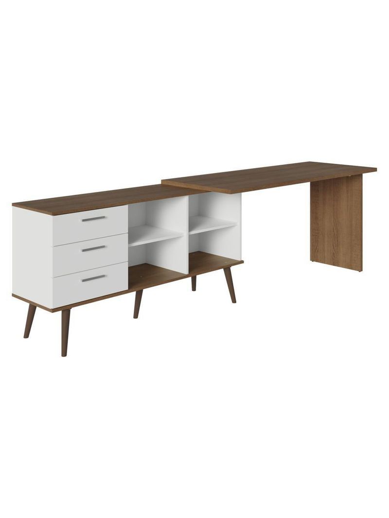 Escrivaninha Em L Mesa Para Computador Gamer 3 Gavetas Branco/rustic Lisboa Madesa