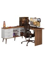 Escrivaninha Em L Mesa Para Computador Gamer 3 Gavetas Branco/rustic Lisboa Madesa