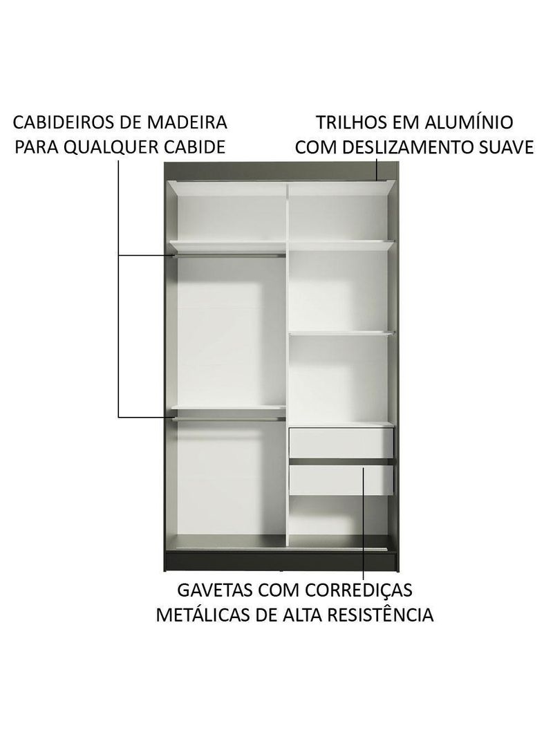 Guarda-roupa Solteiro 2 Portas de Correr 2 Gavetas Madesa
