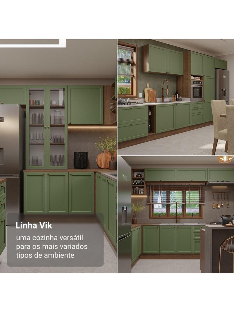Armário de Cozinha Completa 310cm Vik Madesa 01 Rustic/Verde