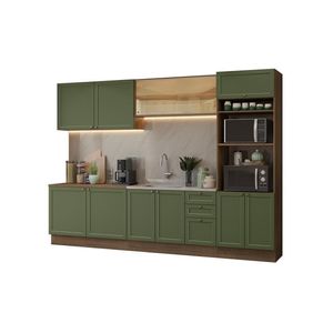 Armário de Cozinha Completa 310cm Vik Madesa 01 Rustic/Verde