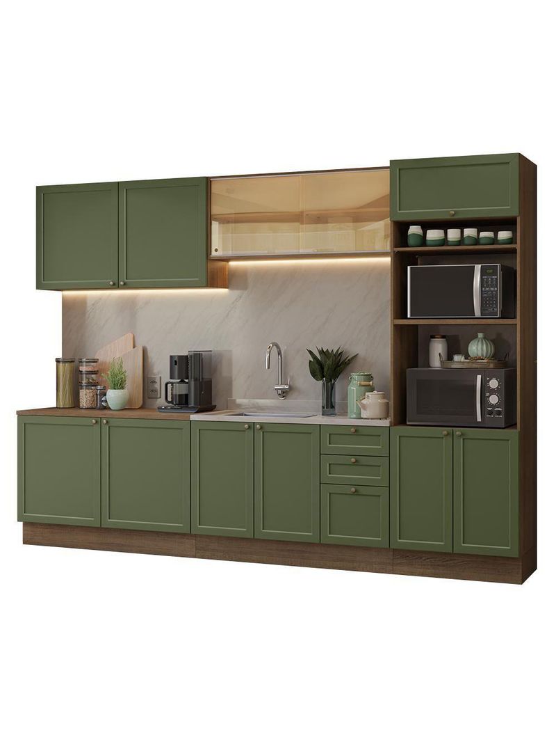 Armário de Cozinha Completa 310cm Vik Madesa 01 Rustic/Verde
