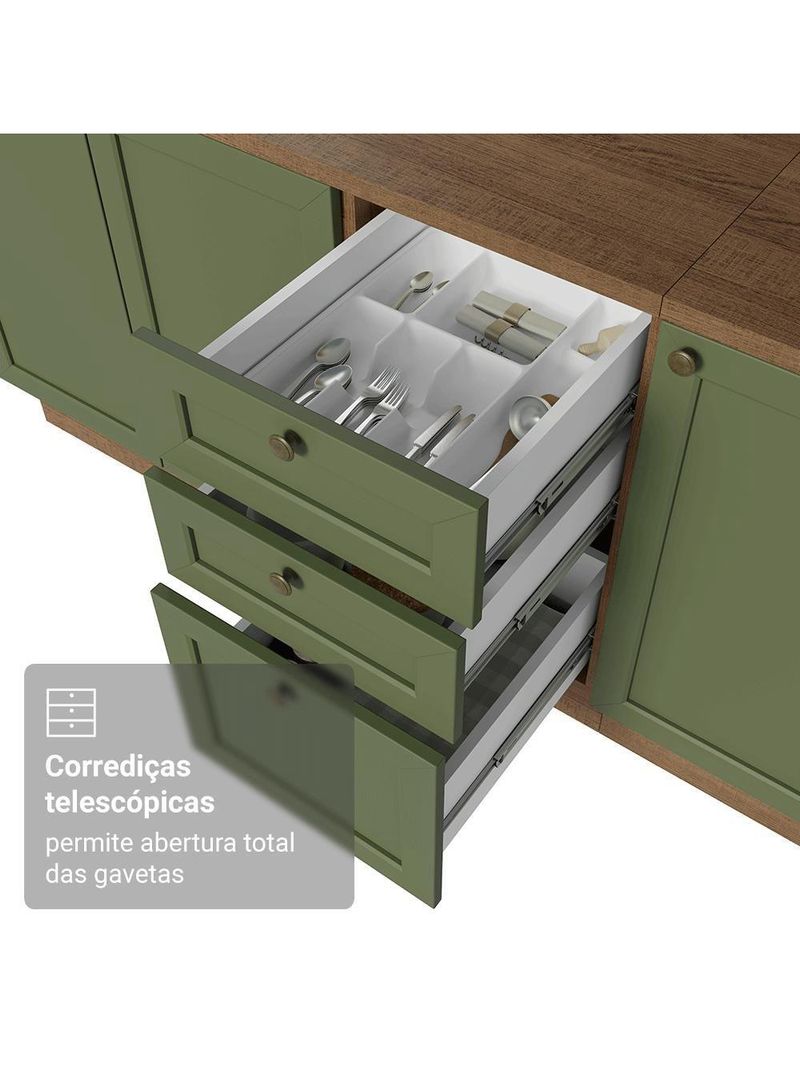Armário de Cozinha Completa 310cm Vik Madesa 01 Rustic/Verde