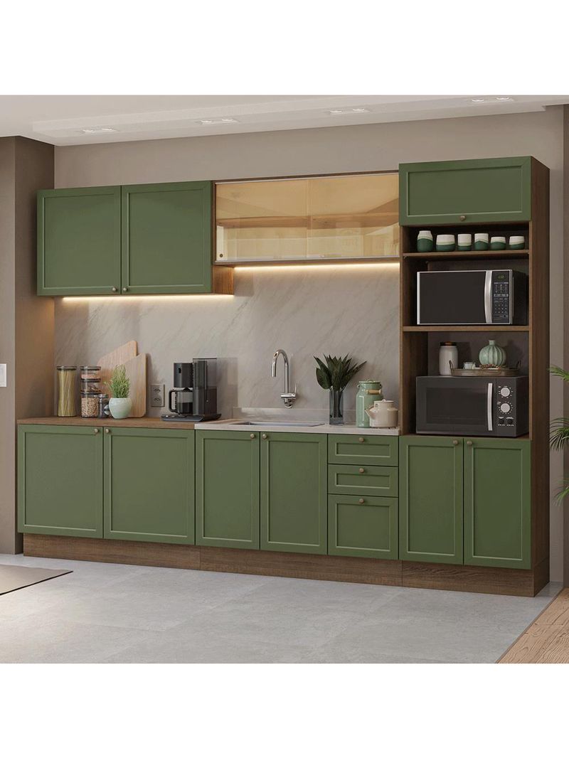 Armário de Cozinha Completa 310cm Vik Madesa 01 Rustic/Verde