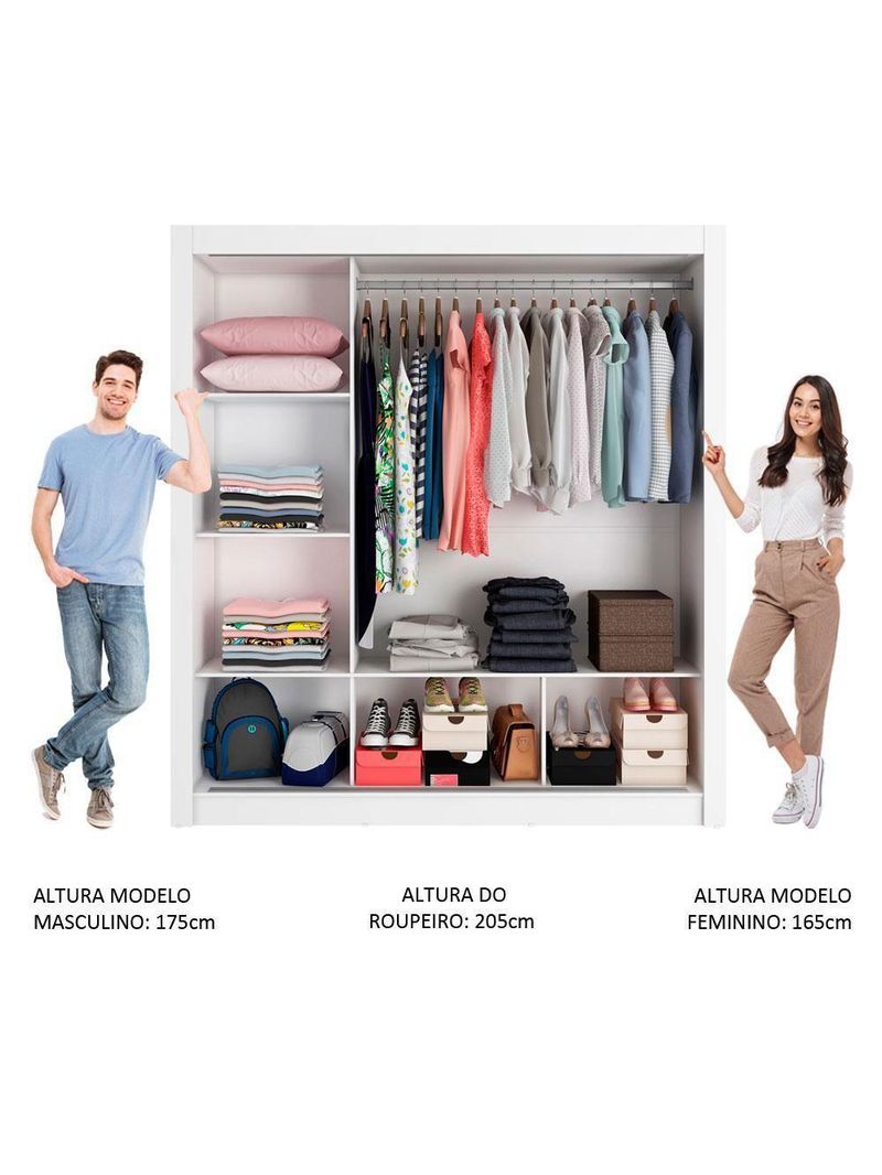 Guarda-roupa Casal Mônaco 3 Portas De Correr Branco/Cinza