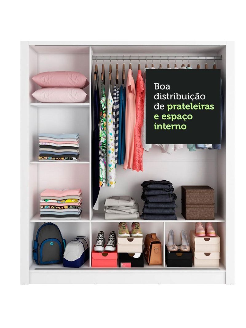 Guarda-roupa Casal Mônaco 3 Portas De Correr Branco/Cinza