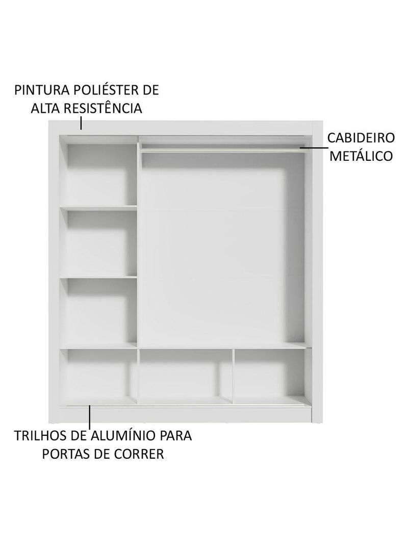 Guarda-roupa Casal Mônaco 3 Portas De Correr Branco/Cinza