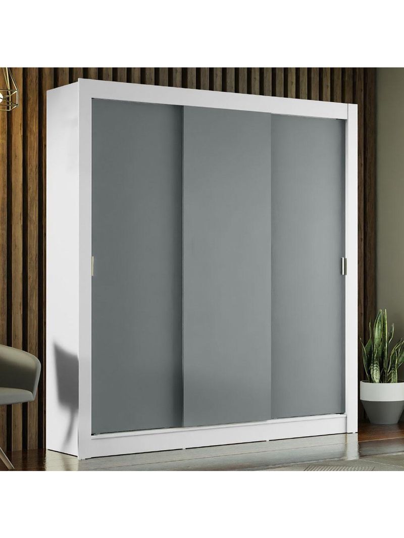 Guarda-roupa Casal Mônaco 3 Portas De Correr Branco/Cinza