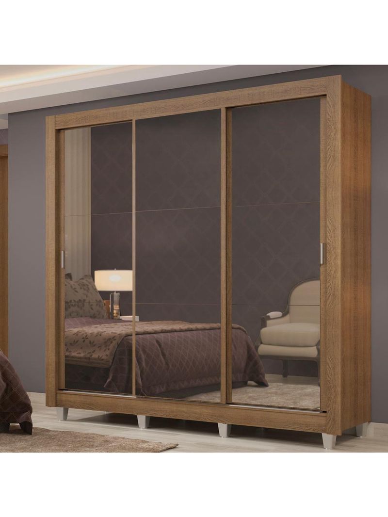 Guarda Roupa Casal 3 Portas de Correr de Espelho 4 Gavetas