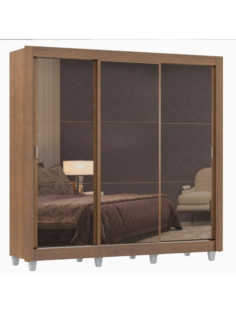 Guarda Roupa Casal 3 Portas de Correr de Espelho 4 Gavetas