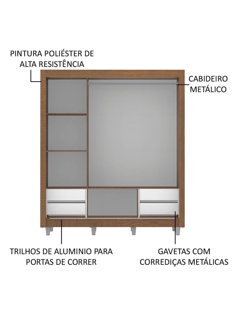 Guarda Roupa Casal 3 Portas de Correr de Espelho 4 Gavetas