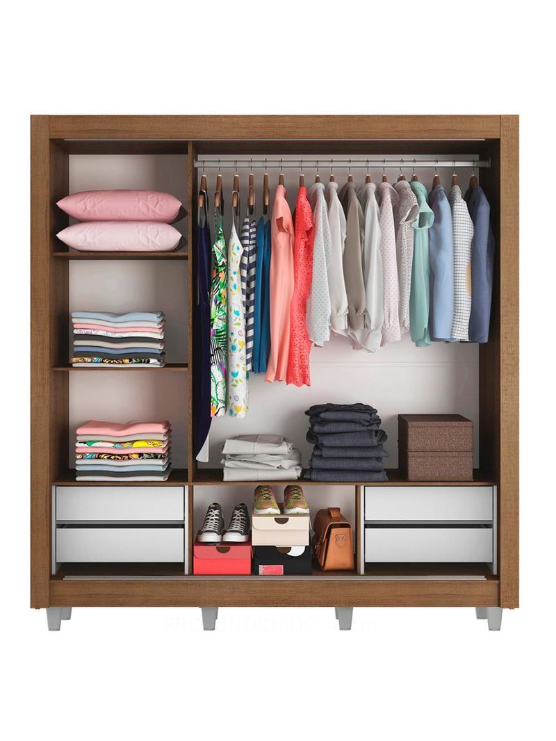 Guarda Roupa Casal 3 Portas de Correr de Espelho 4 Gavetas