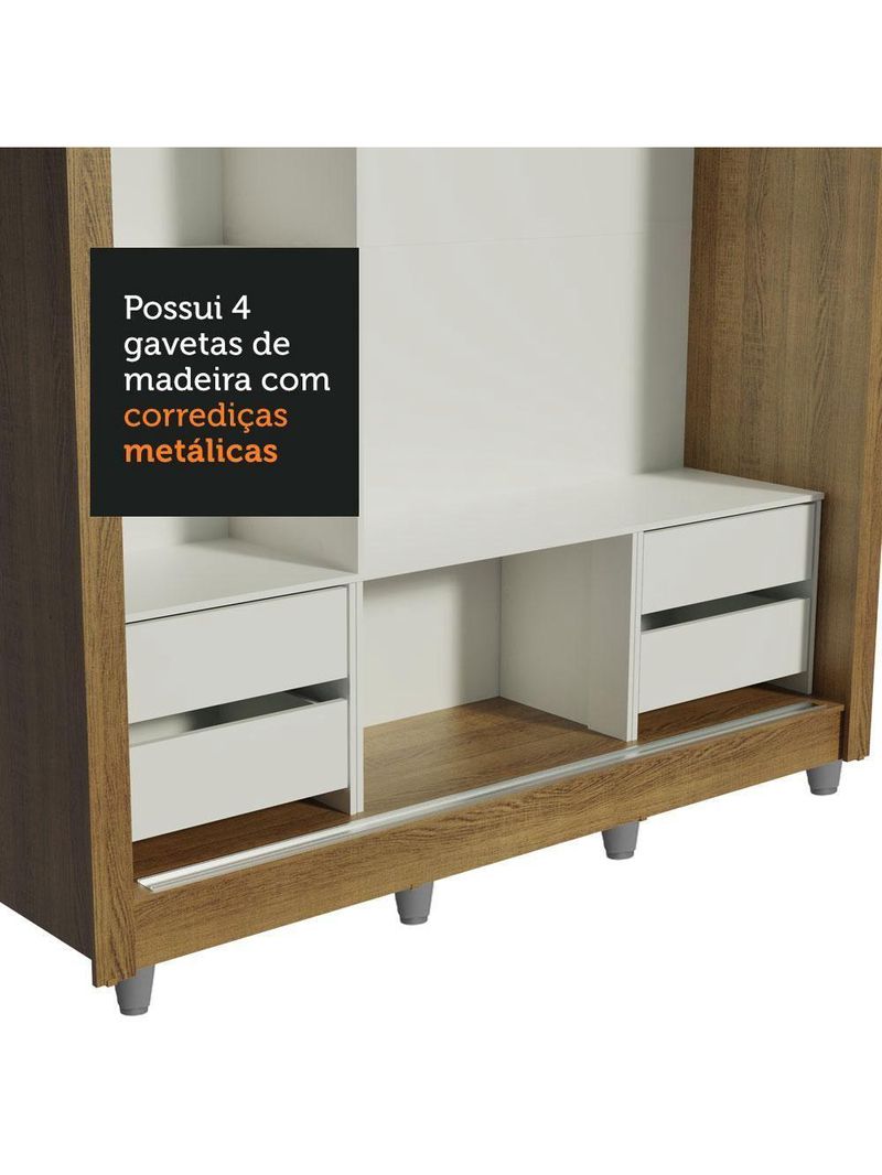 Guarda Roupa Casal 3 Portas de Correr de Espelho 4 Gavetas