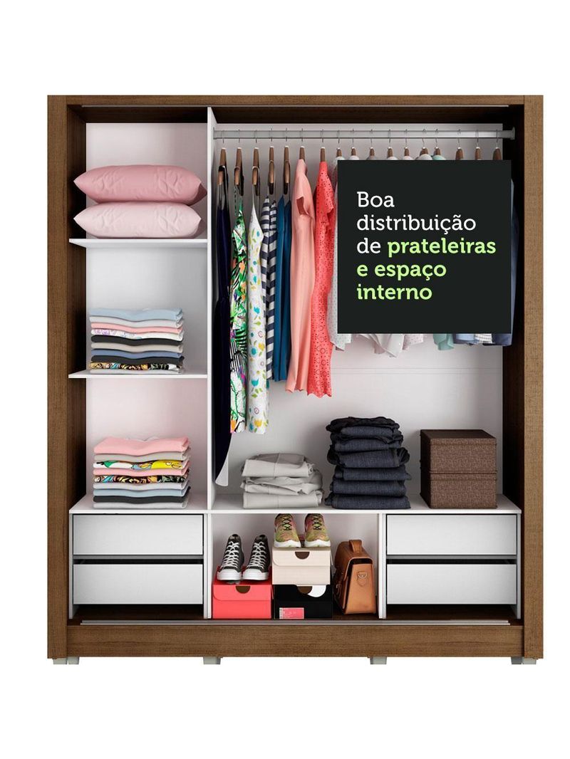 Guarda Roupa Casal 3 Portas de Correr de Espelho 4 Gavetas