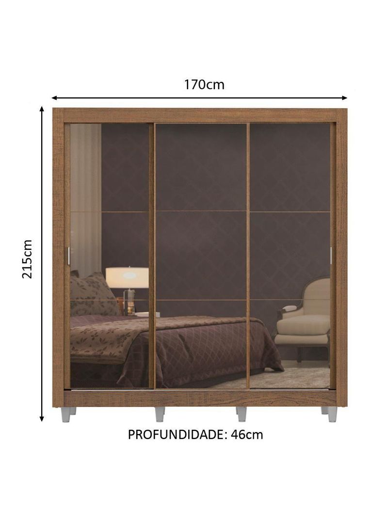Guarda Roupa Casal 3 Portas de Correr de Espelho 4 Gavetas