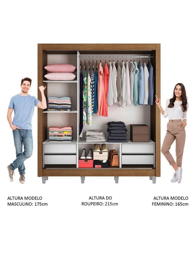 Guarda Roupa Casal 3 Portas de Correr de Espelho 4 Gavetas