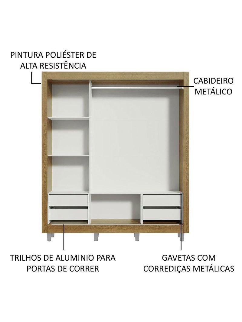 Guarda Roupa Casal 3 Portas de Correr de Espelho 4 Gavetas